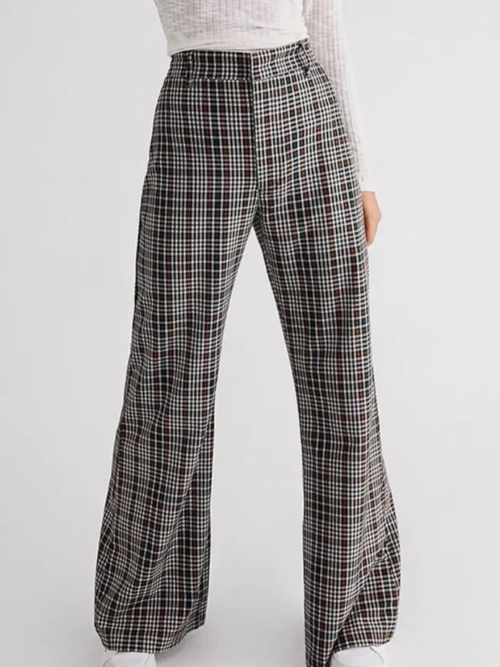 Free People Plaid Jules Pants High-Rise Wide-Leg